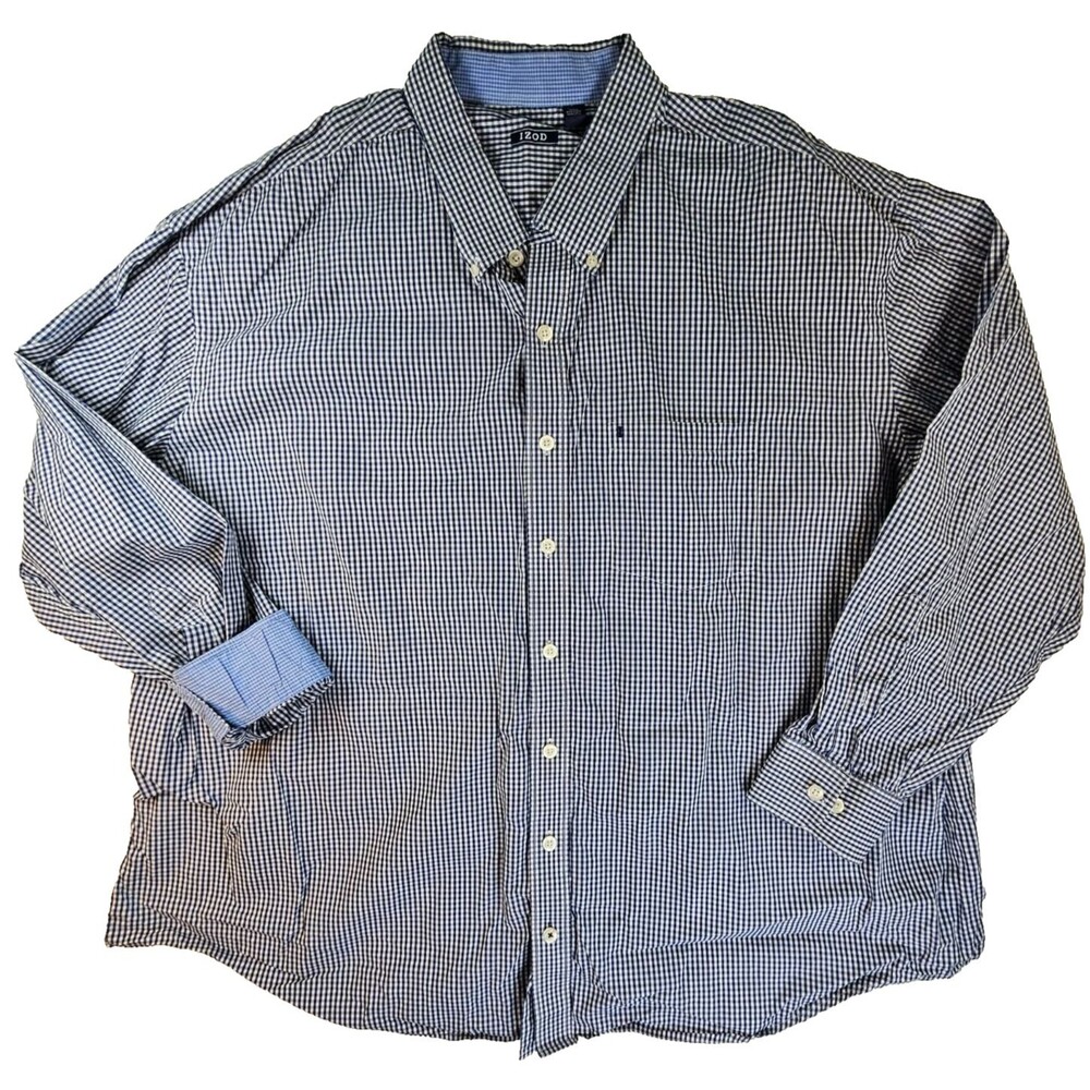 IZOD Big Men’s Navy White Check Long Sleeve Buttonfront Shirt Size 4 XL